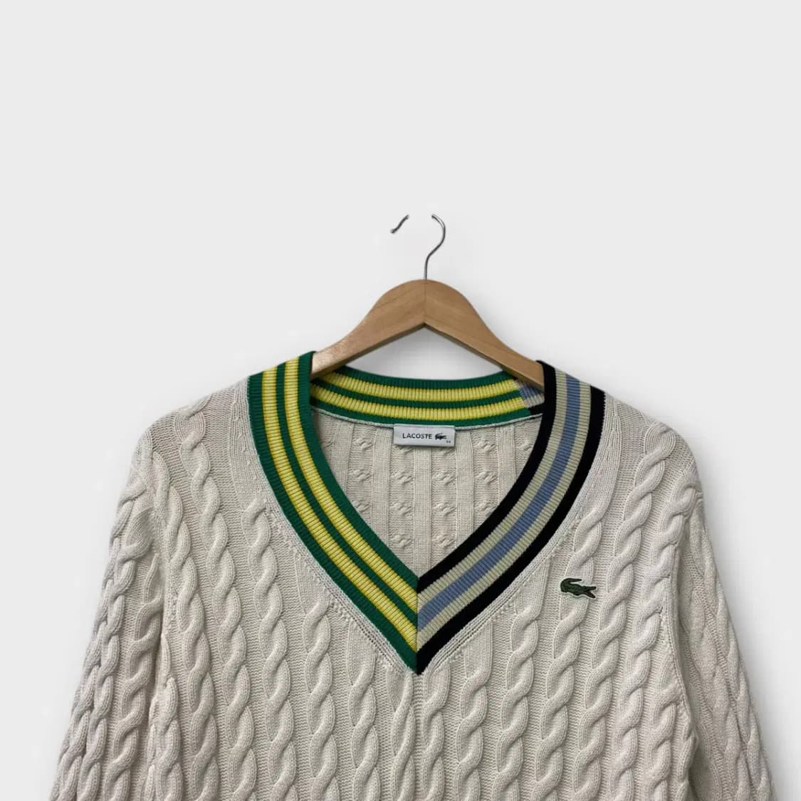 라코스테 컬러블록 V넥  케이블 스웨터 90 상품이미지2