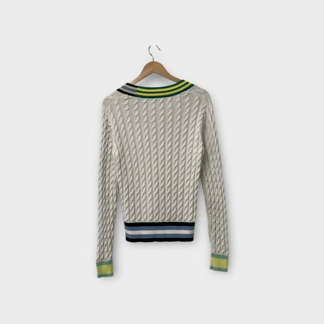 라코스테 컬러블록 V넥  케이블 스웨터 90 상품이미지3