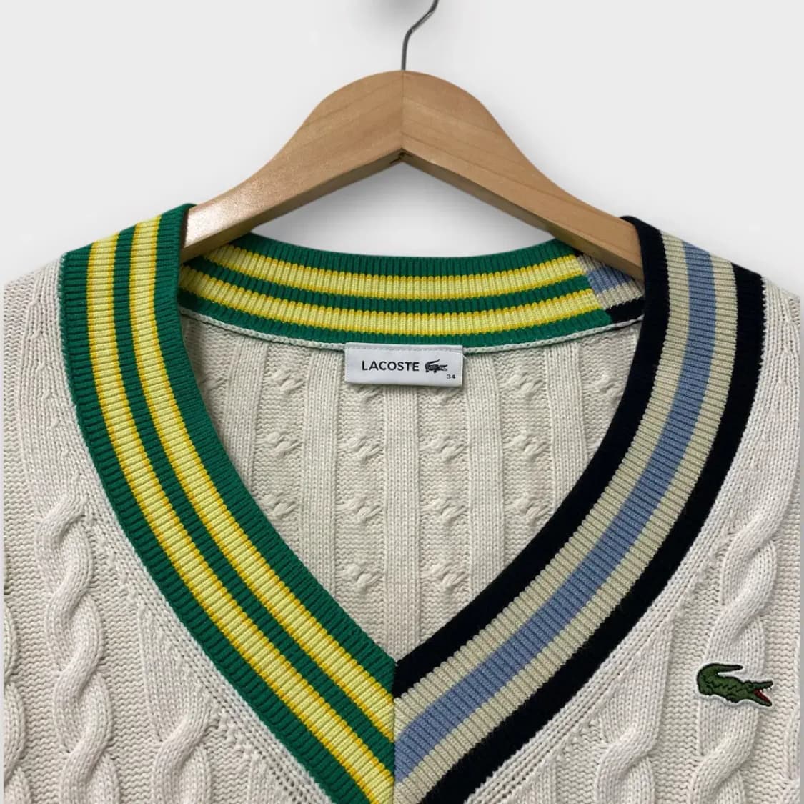라코스테 컬러블록 V넥  케이블 스웨터 90 상품이미지4