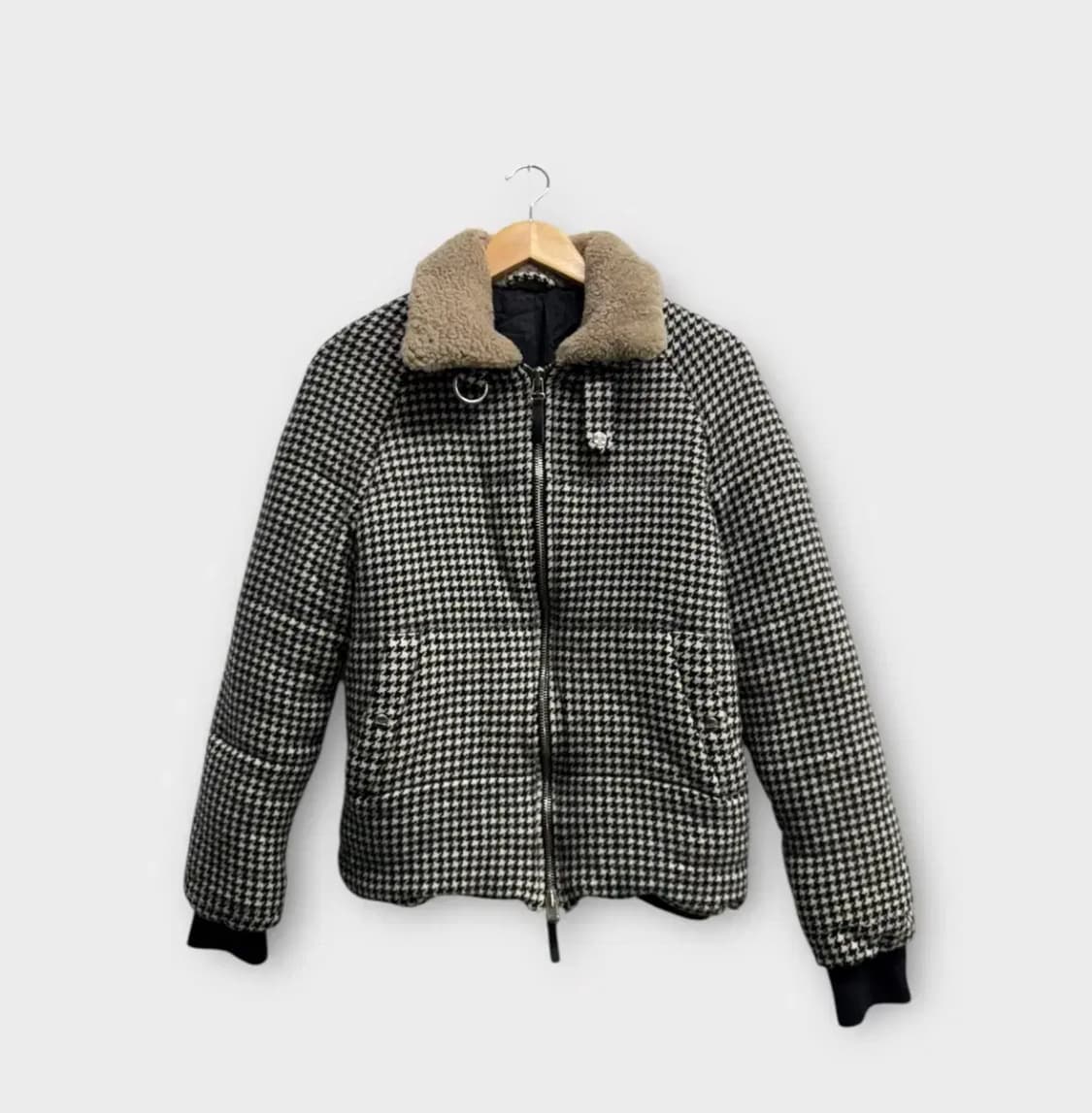체크 하운드 퍼칼라 숏패딩 S 상품이미지1