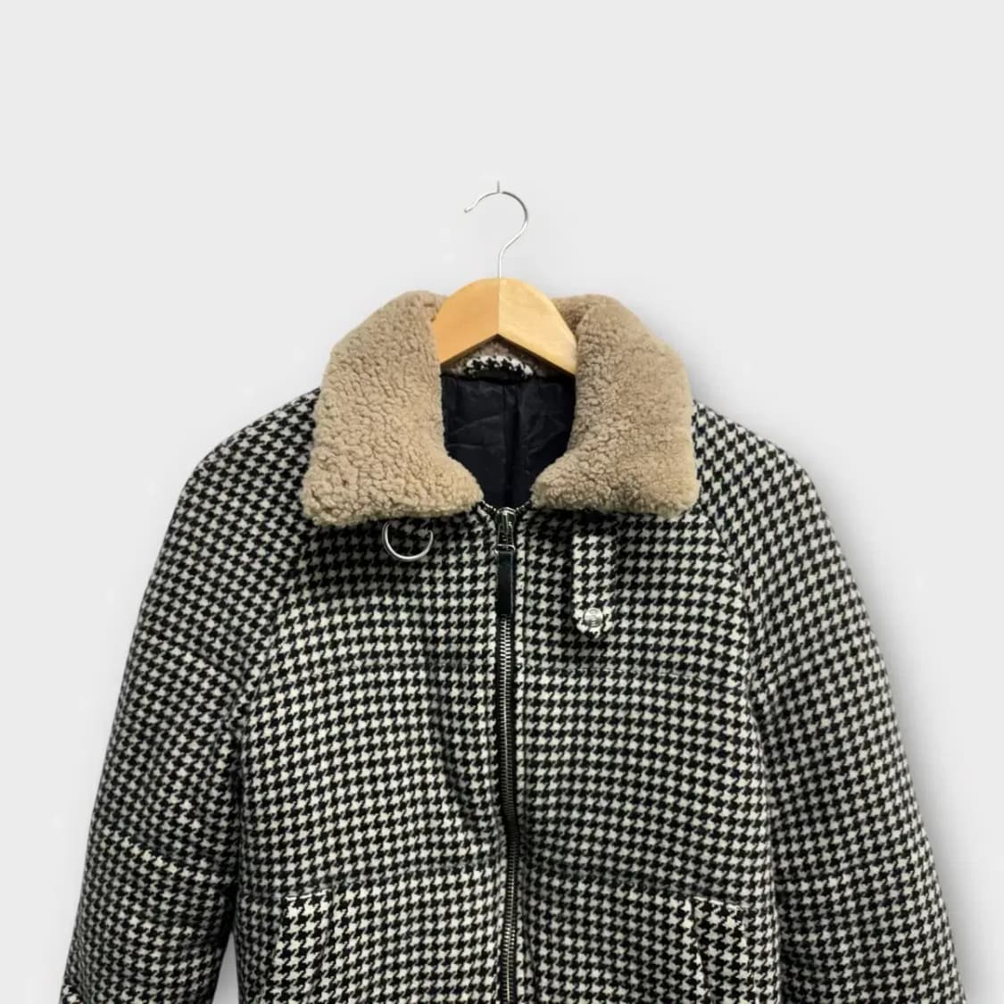 체크 하운드 퍼칼라 숏패딩 S 상품이미지2