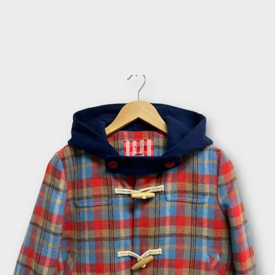 체크 더플코트 후드 빈티지 울코트 S 상품이미지2
