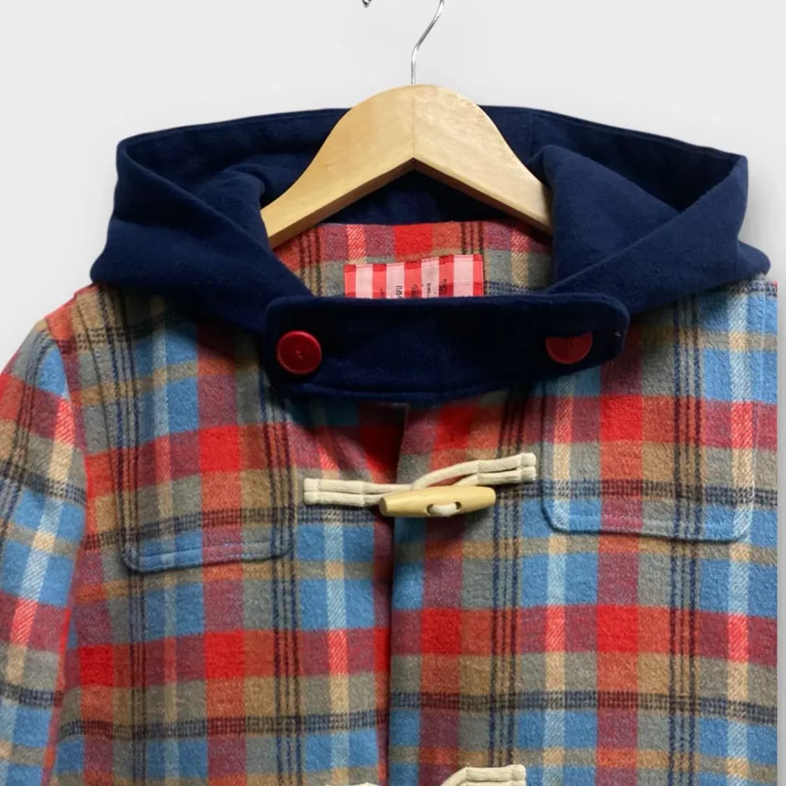 체크 더플코트 후드 빈티지 울코트 S 상품이미지3