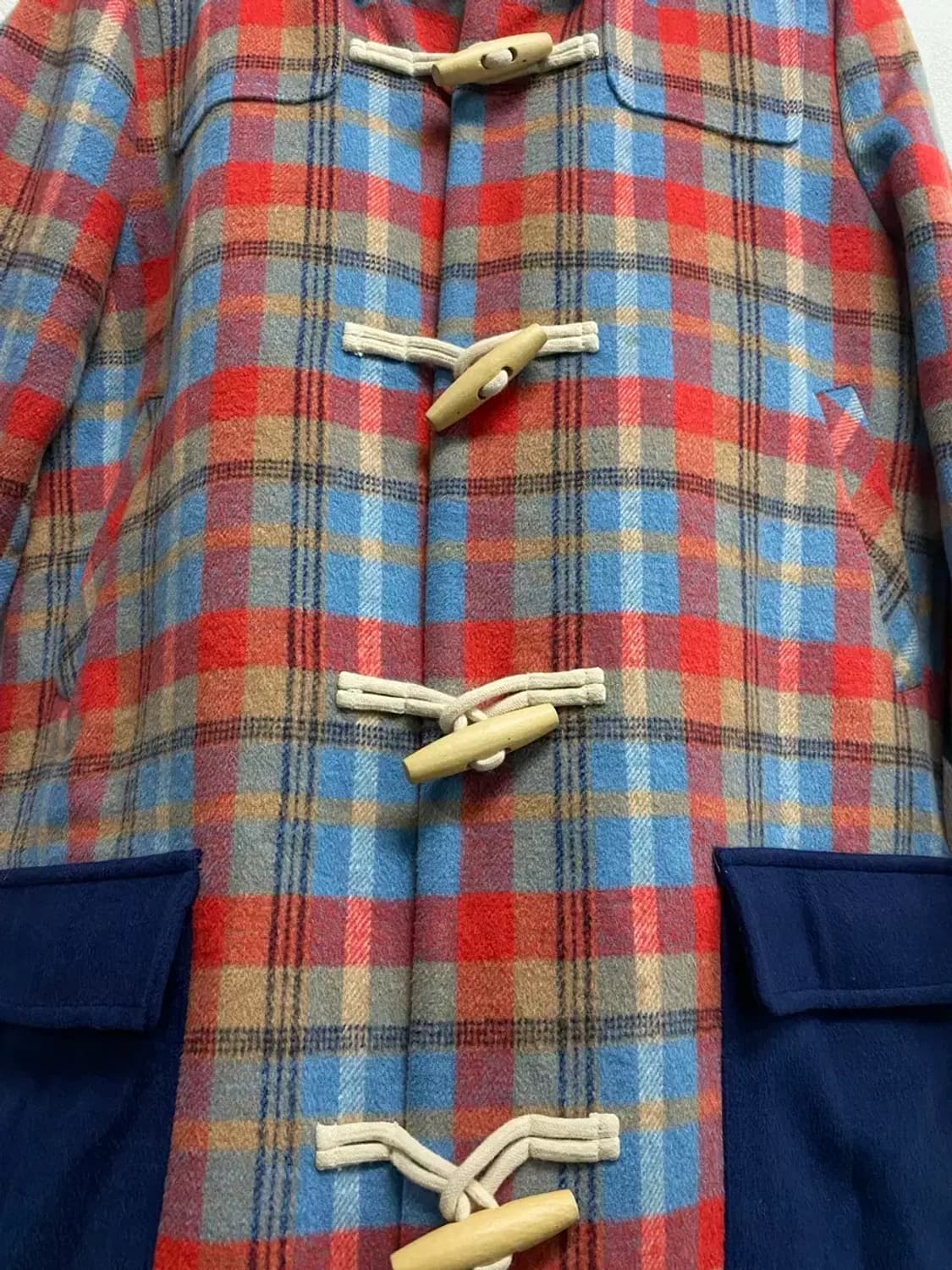 체크 더플코트 후드 빈티지 울코트 S 상품이미지4