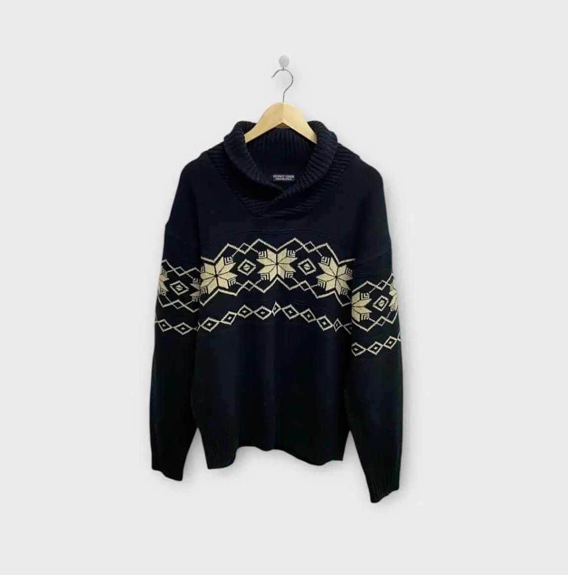 빈티지 노르딕 눈꽃 패턴 숄더넥 니트 L 상품이미지1