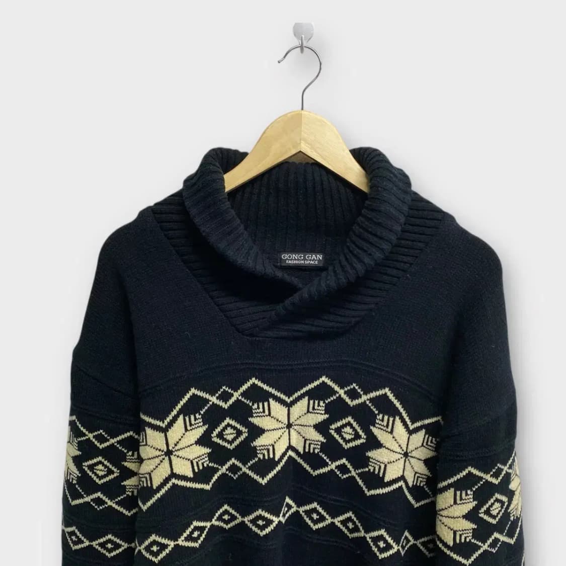 빈티지 노르딕 눈꽃 패턴 숄더넥 니트 L 상품이미지2