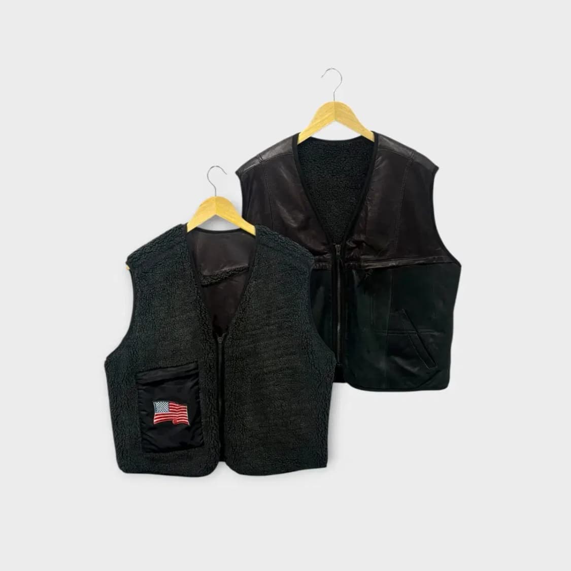 스우시 리버시블 빈티지 플리스 가죽 조끼 M 상품이미지1