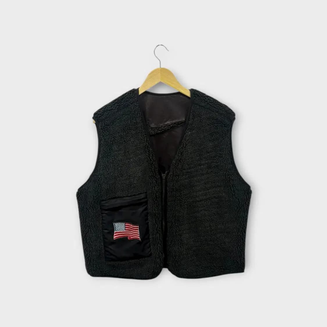 스우시 리버시블 빈티지 플리스 가죽 조끼 M 상품이미지3