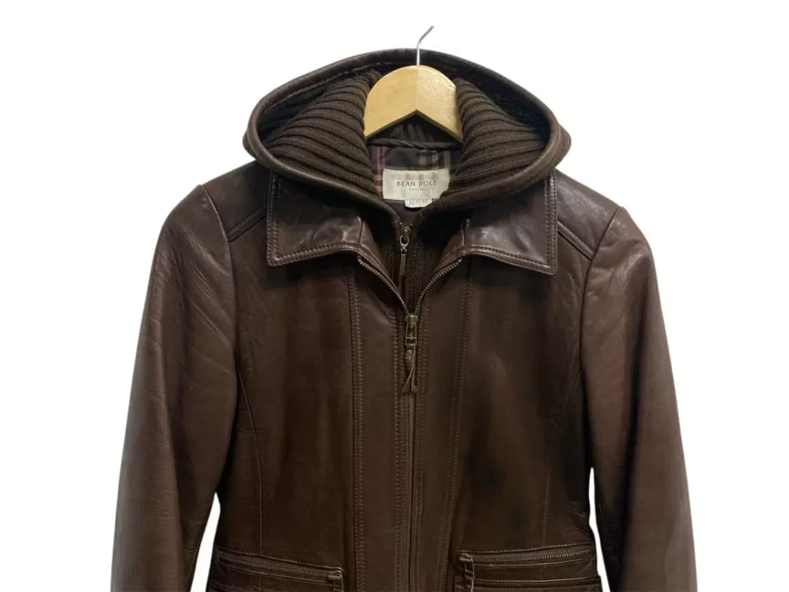 빈폴 브라운 양가죽 레더 자켓S(내피 후드 가디건 분리가능) 상품이미지2