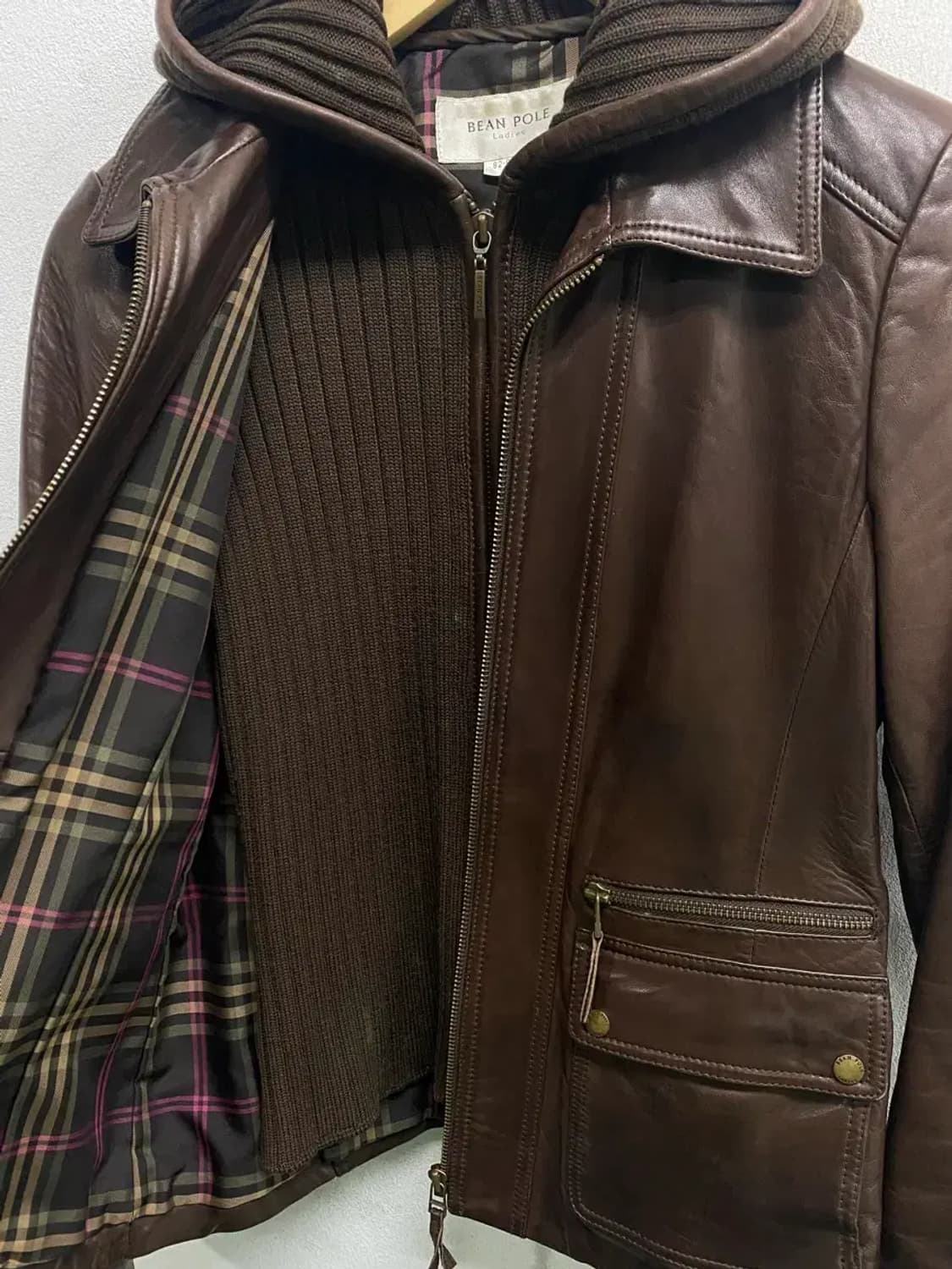 빈폴 브라운 양가죽 레더 자켓S(내피 후드 가디건 분리가능) 상품이미지3