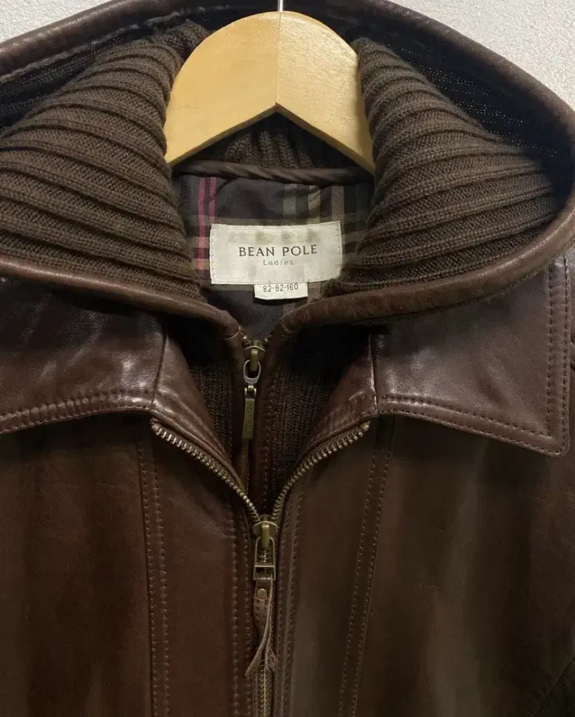 빈폴 브라운 양가죽 레더 자켓S(내피 후드 가디건 분리가능) 상품이미지5