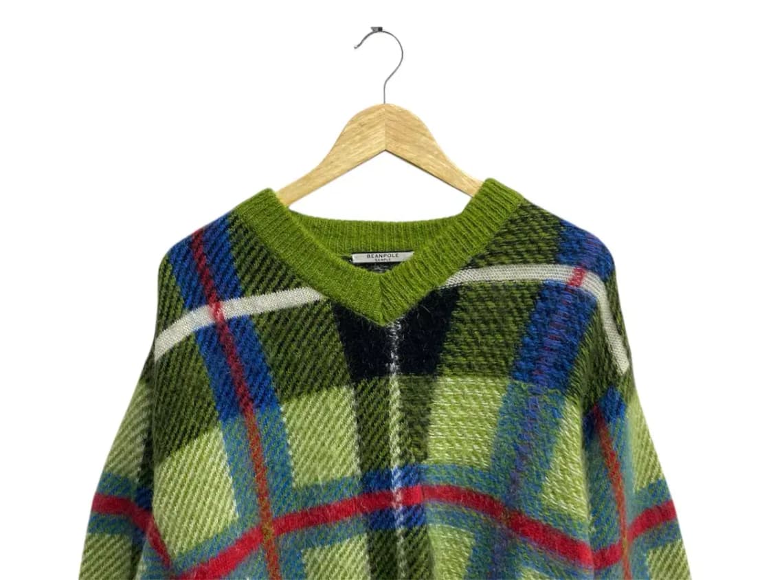빈폴 그린체크 헤어리 언밸런스니트 free (M-L) 상품이미지2