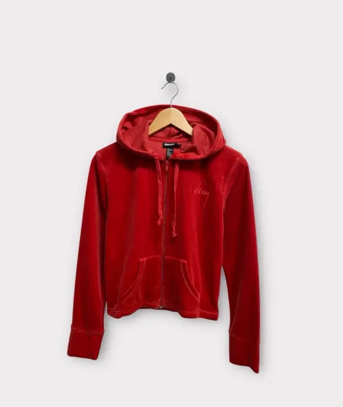 DKNY 레드 벨벳 집업 후디 M 상품이미지1