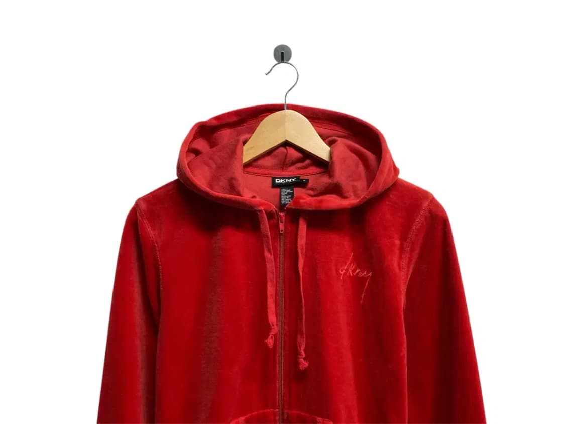 DKNY 레드 벨벳 집업 후디 M 상품이미지2