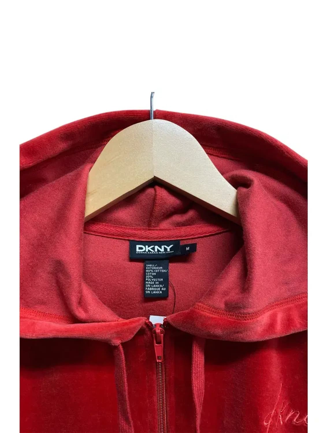 DKNY 레드 벨벳 집업 후디 M 상품이미지5