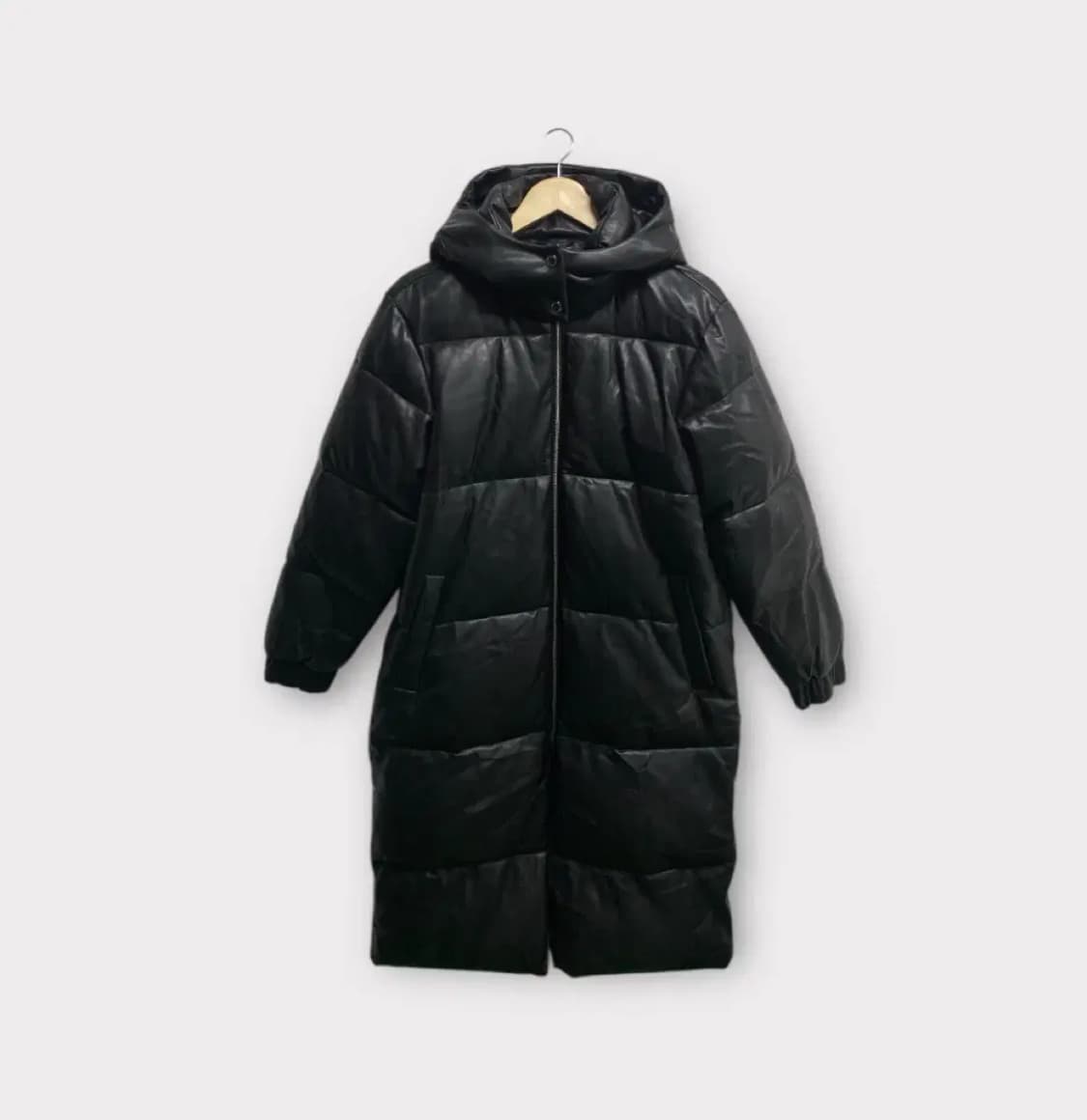 아베크롬비 블랙 유광 에코레더 롱 패딩 S 상품이미지1