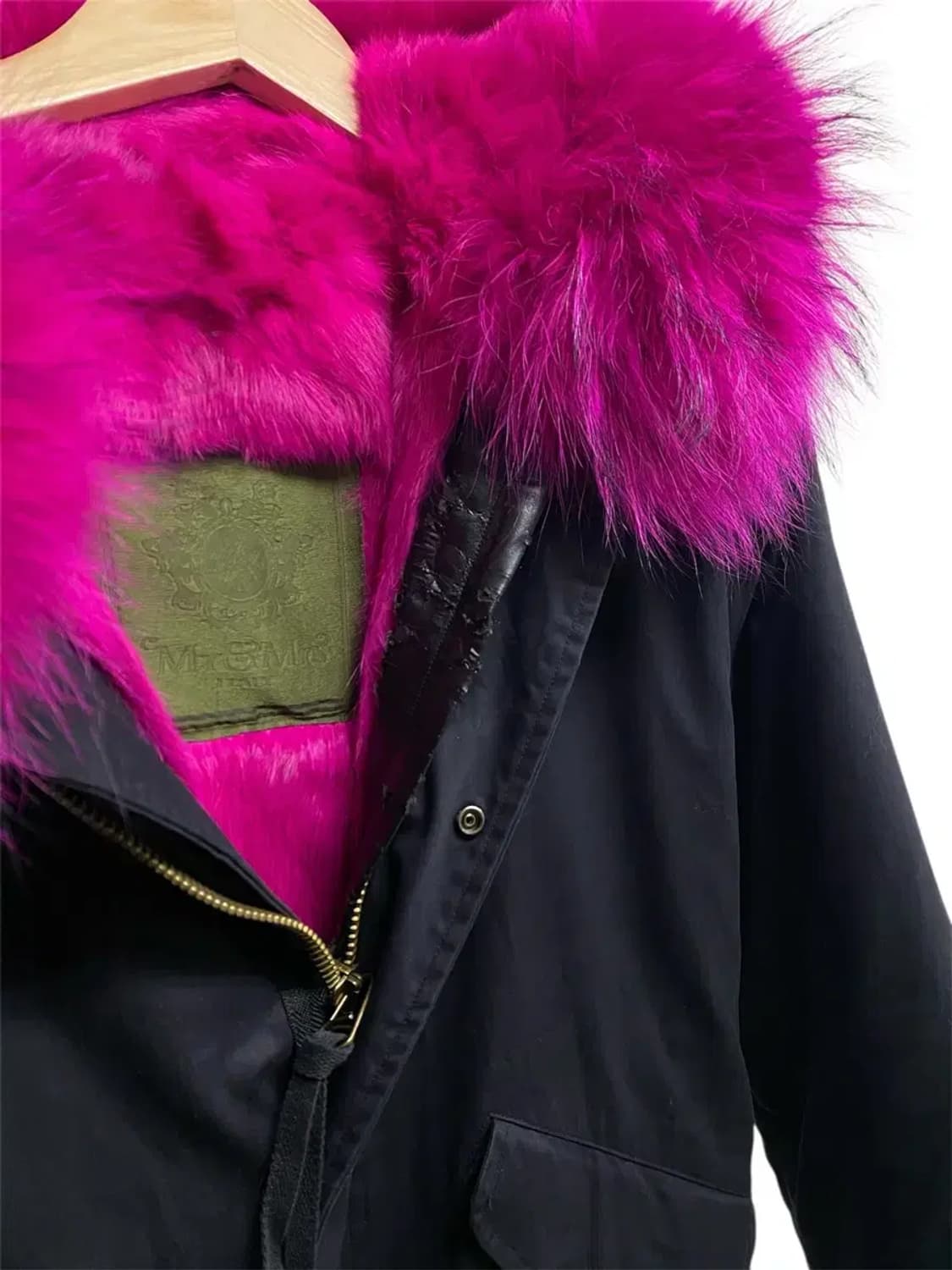 미스터앤미세스 블랙 핑크 퍼 후드 털야상 XS 상품이미지3