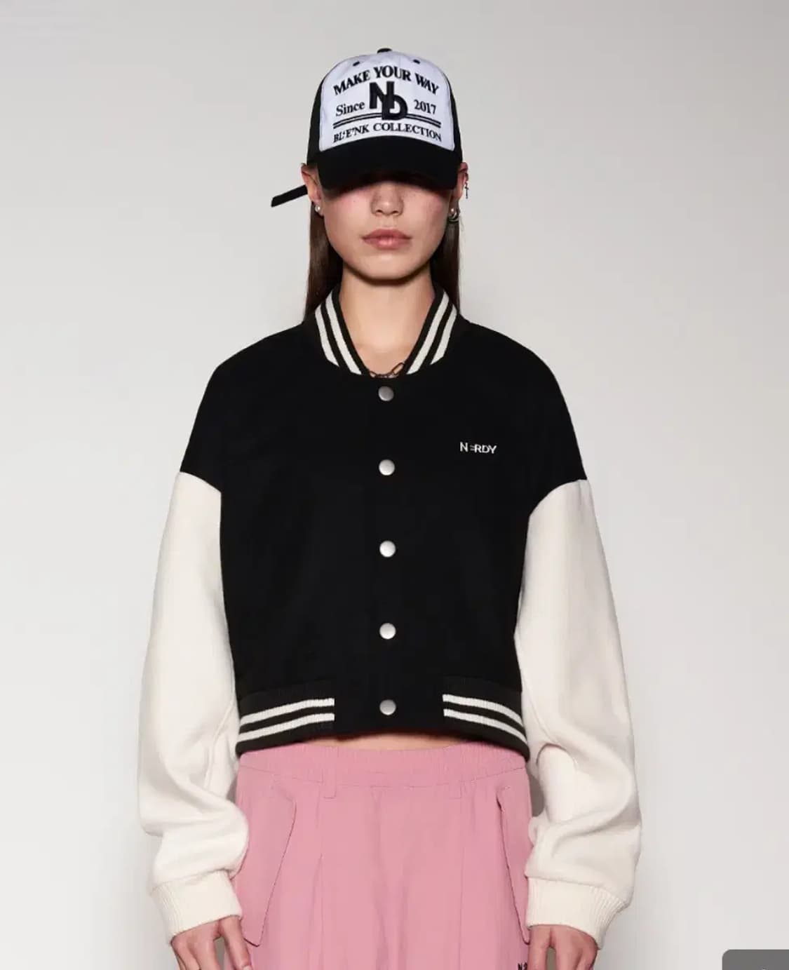 널디 크롭 바시티 점퍼 블랙 S 상품이미지2