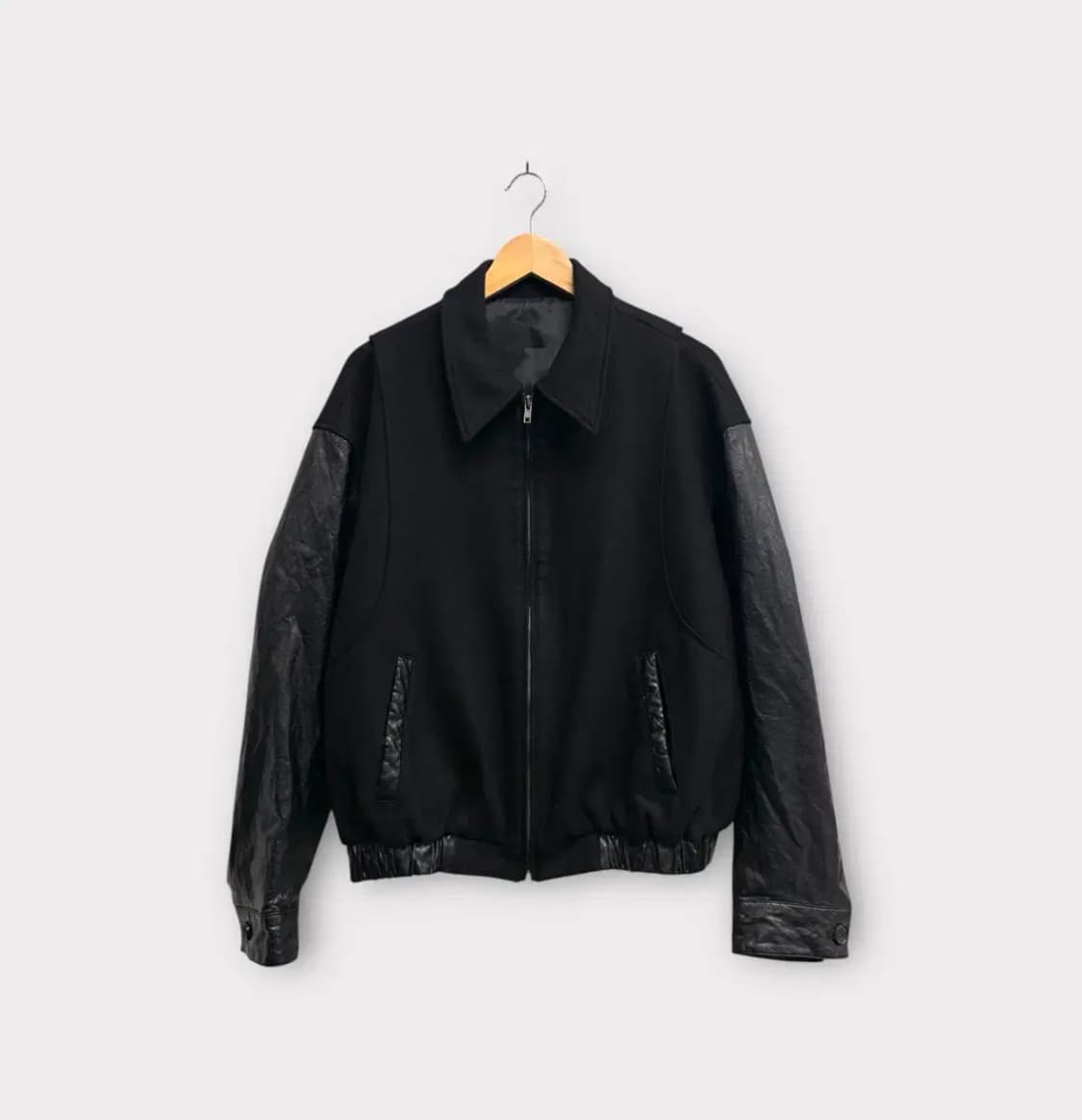 쿠어 coor 콘트라스트 배색레더 울 스타디움 자켓 L 상품이미지1