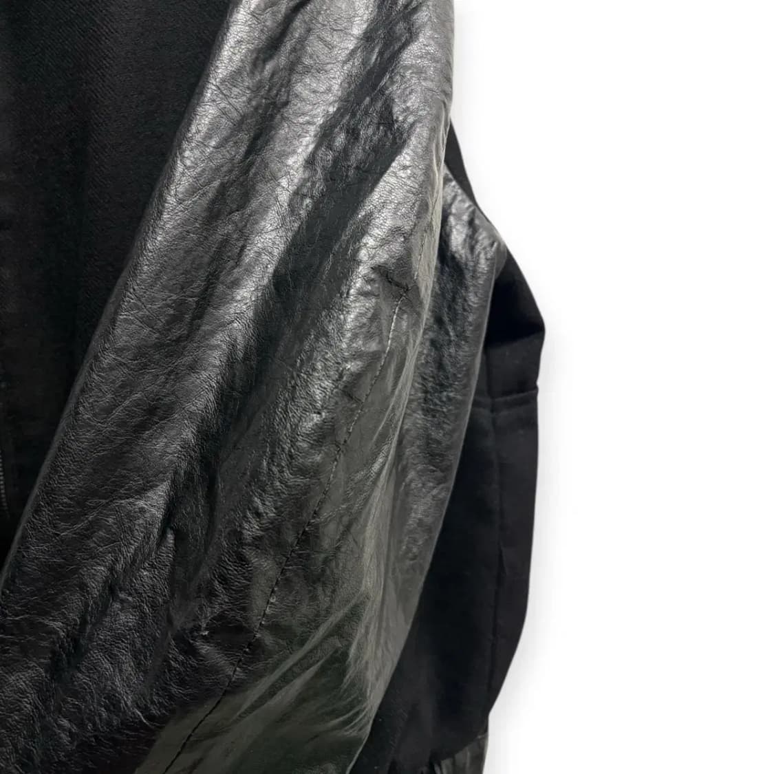 쿠어 coor 콘트라스트 배색레더 울 스타디움 자켓 L 상품이미지4