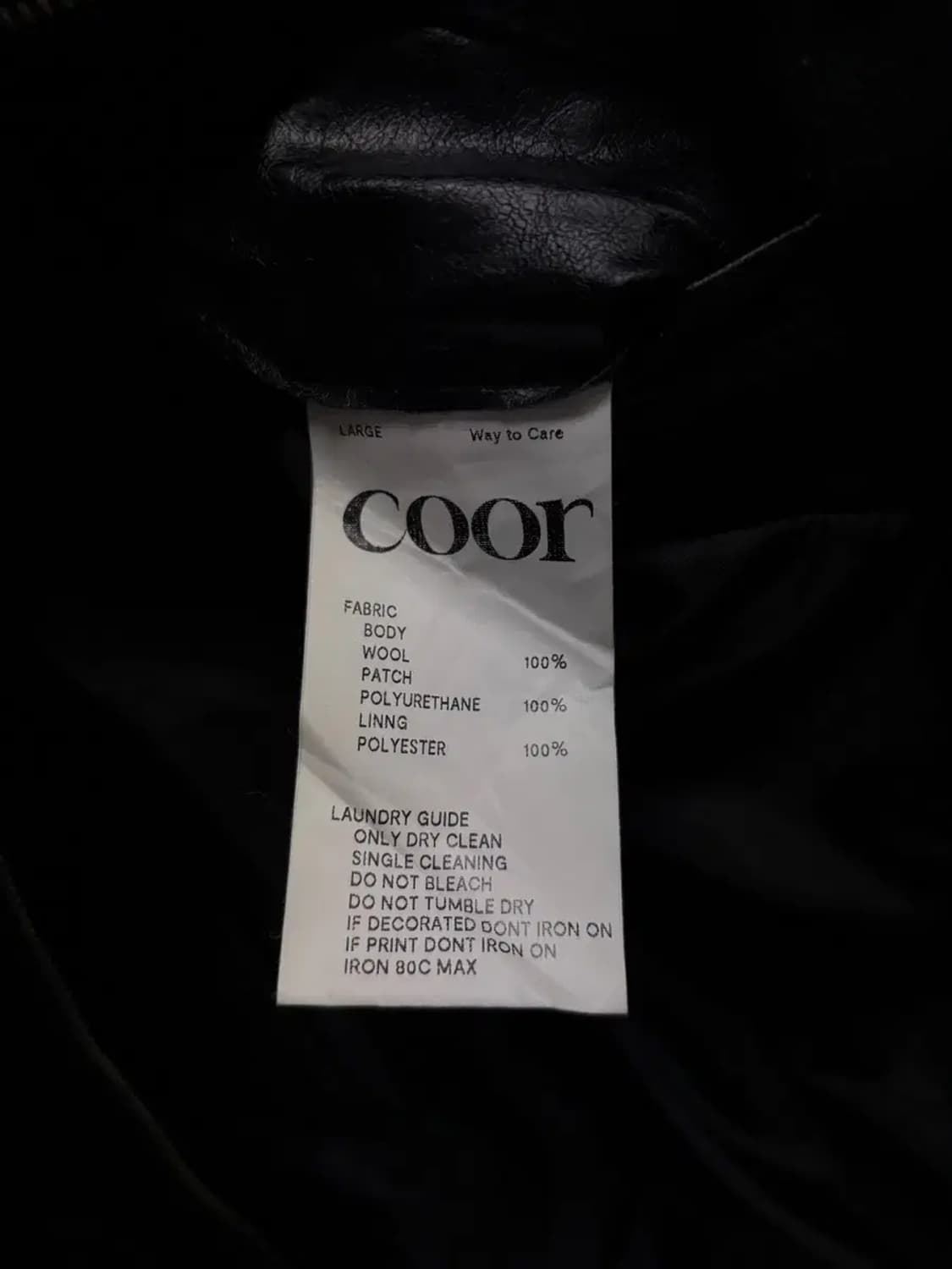 쿠어 coor 콘트라스트 배색레더 울 스타디움 자켓 L 상품이미지6