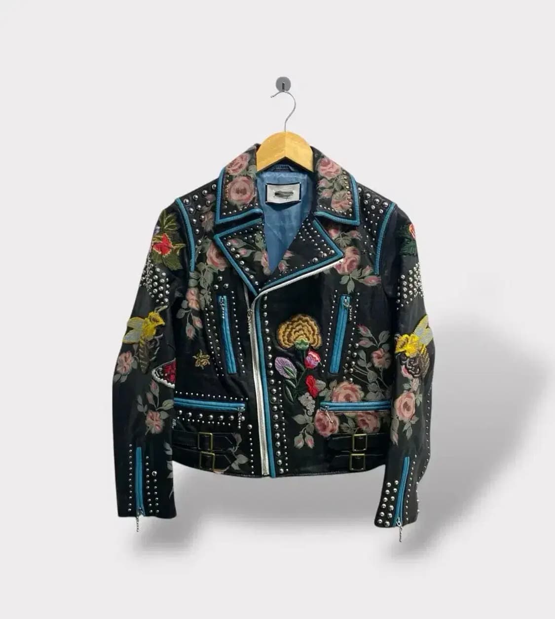 빈티지 블랙 레더 플로랄 자수 라이더 자켓 S 상품이미지1