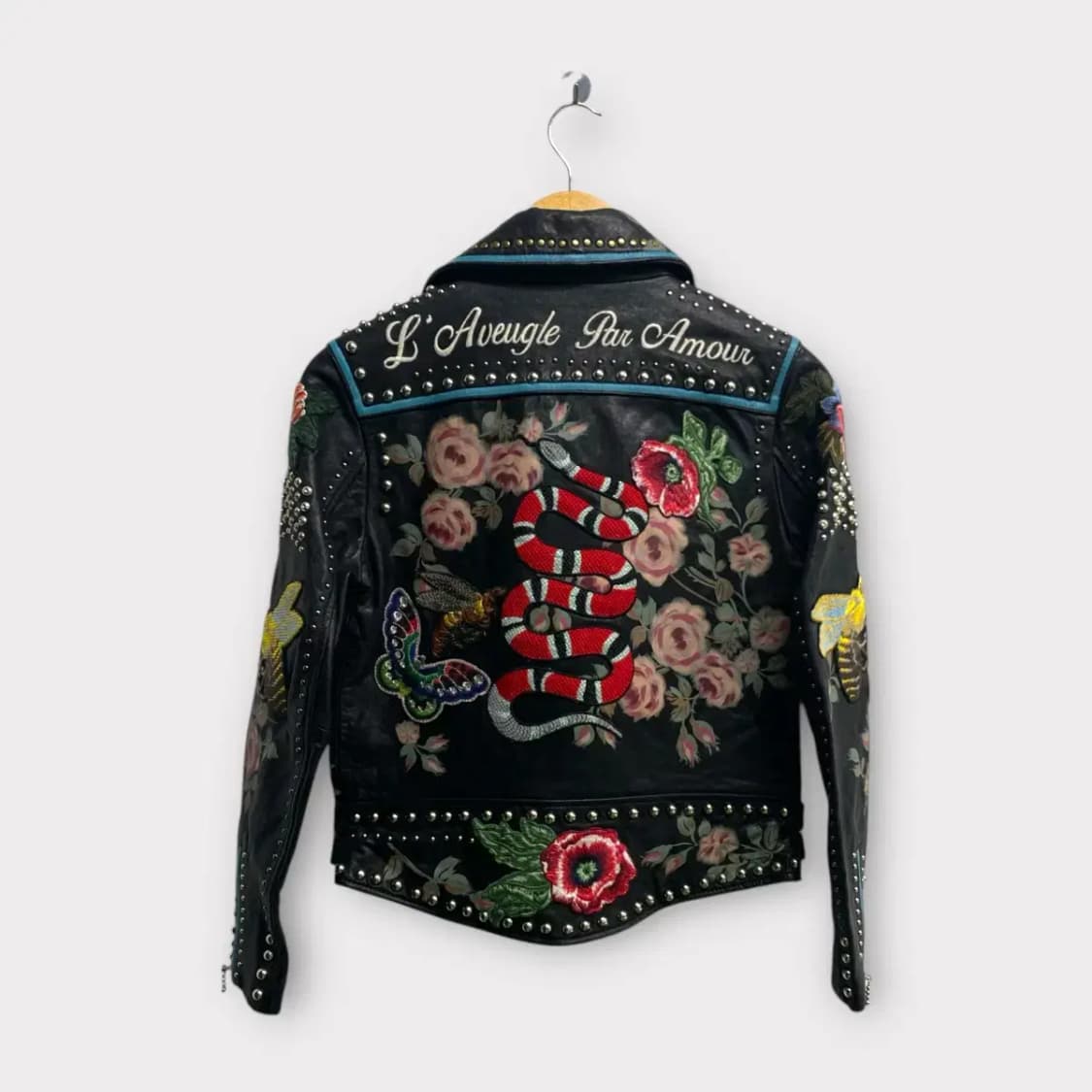 빈티지 블랙 레더 플로랄 자수 라이더 자켓 S 상품이미지3