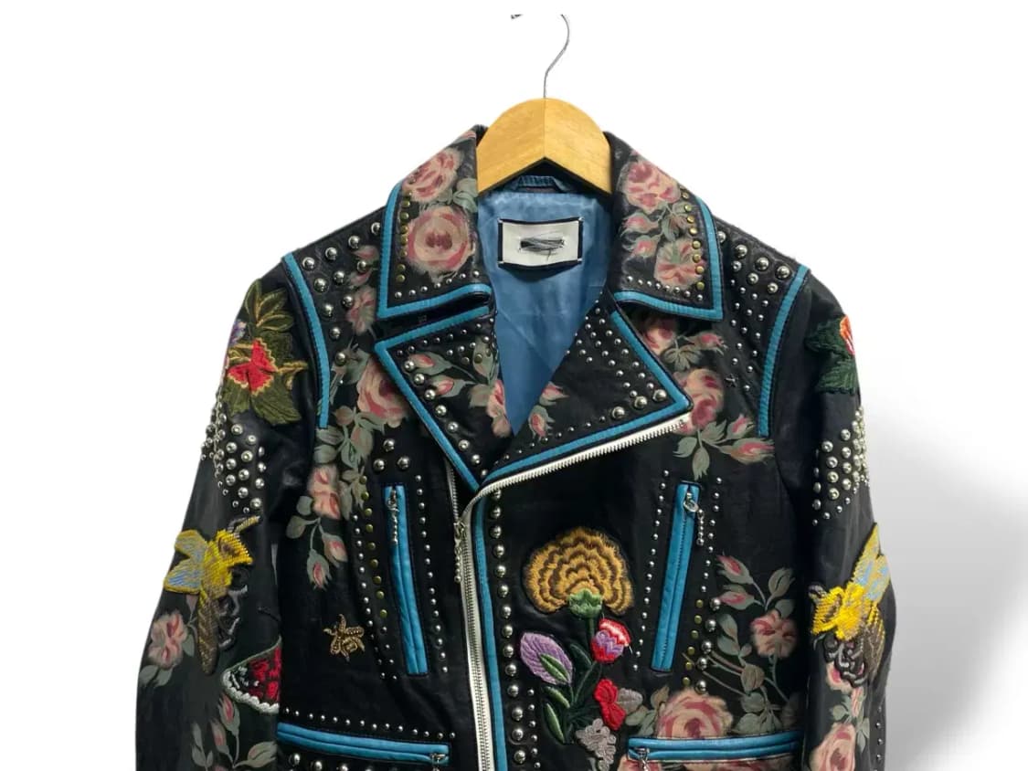 빈티지 블랙 레더 플로랄 자수 라이더 자켓 S 상품이미지4