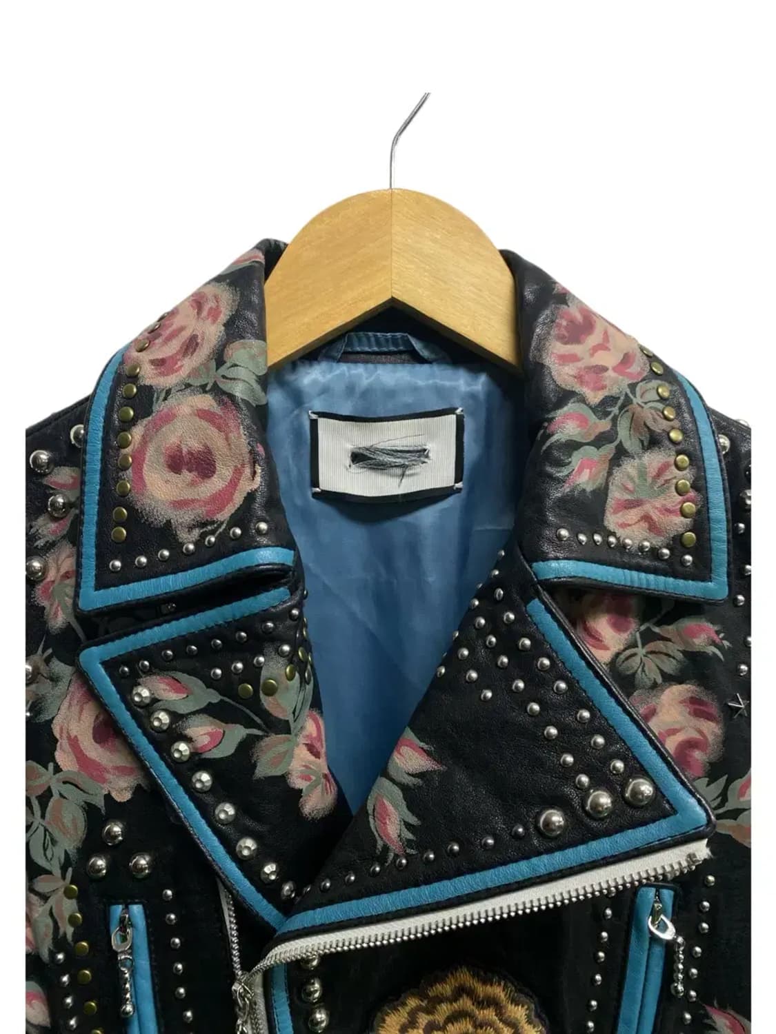 빈티지 블랙 레더 플로랄 자수 라이더 자켓 S 상품이미지5