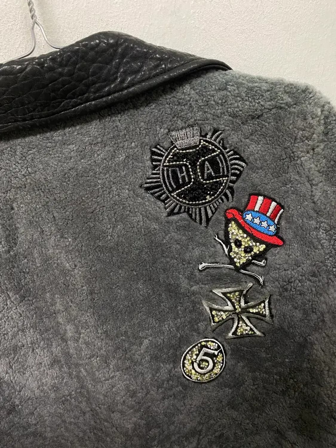 ISNANA  LAMB LEATHER 스컬 라이더 자켓 S-M 상품이미지4