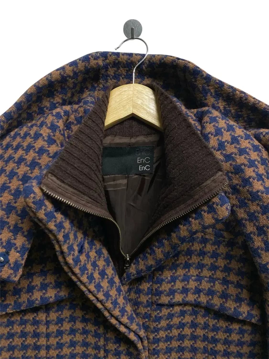 ENC 니트안감 하운드 체크 울 후드코트 S 상품이미지4