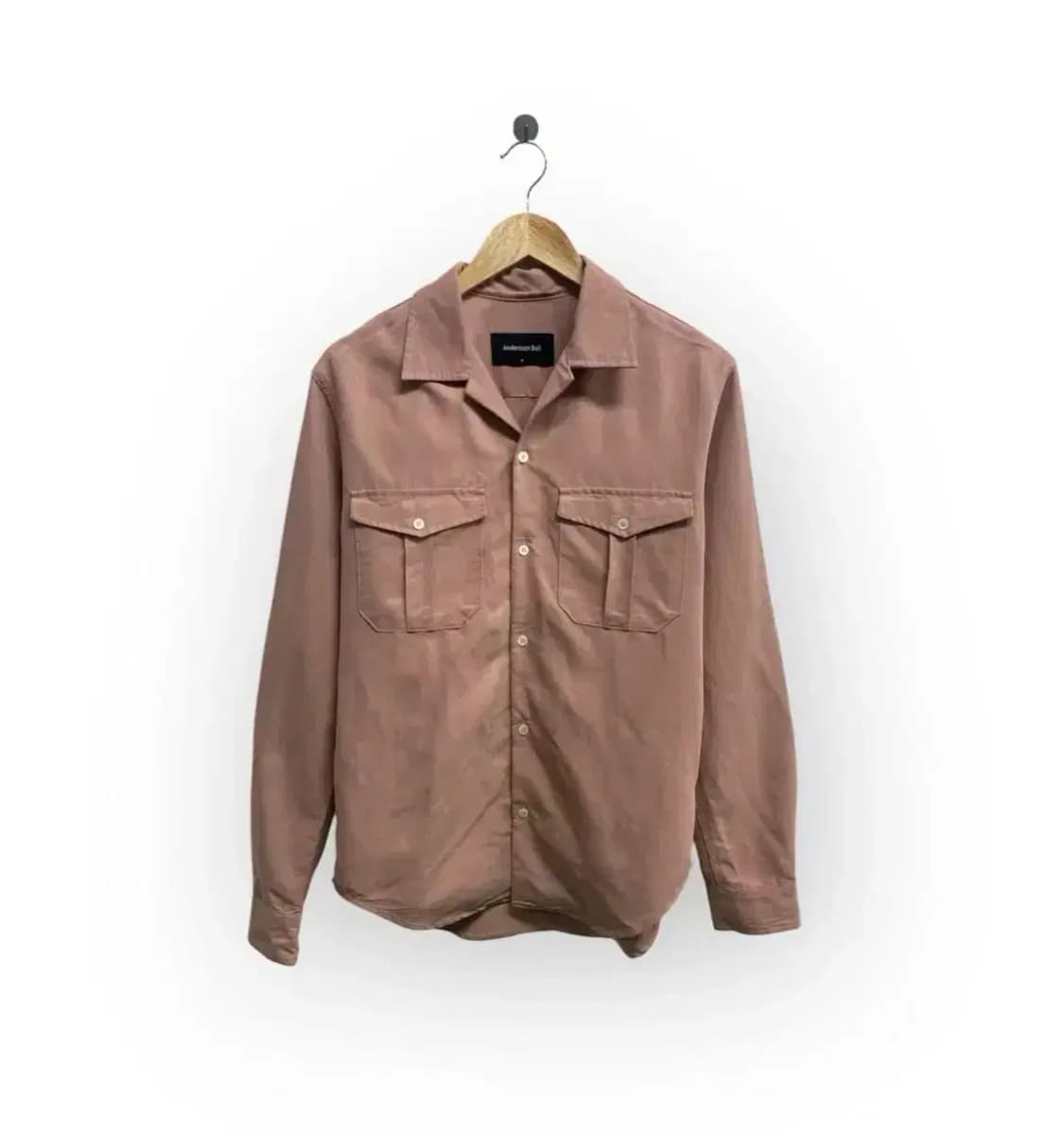 앤더슨벨 스모크 핑크 퍼티그 포켓 오픈카라 셔츠 M 상품이미지1