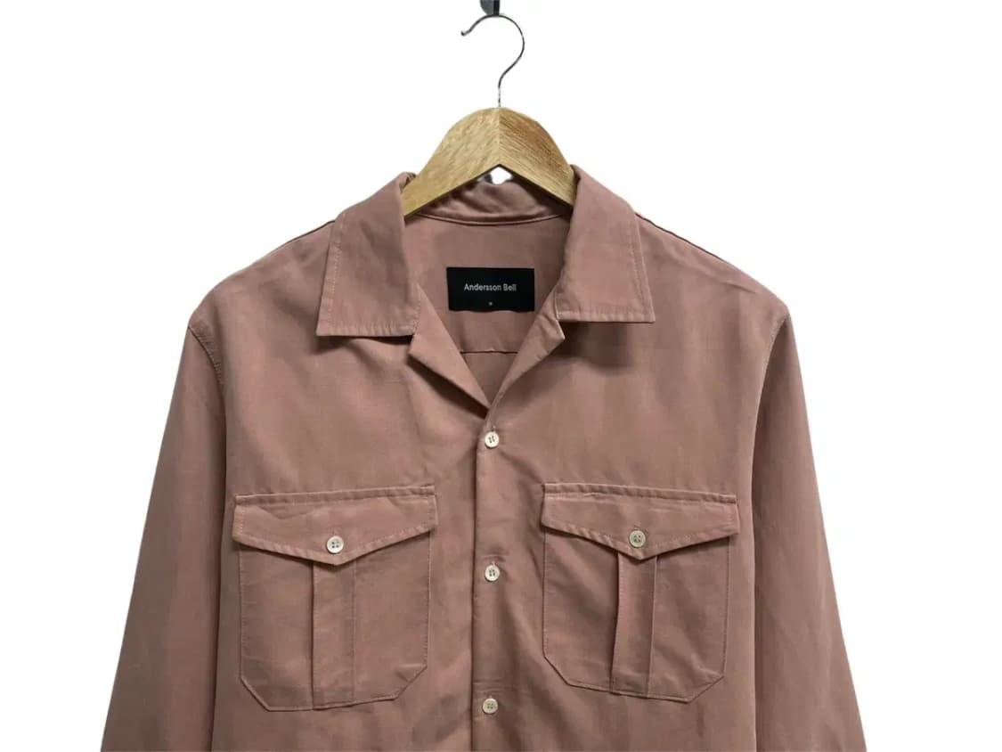 앤더슨벨 스모크 핑크 퍼티그 포켓 오픈카라 셔츠 M 상품이미지2