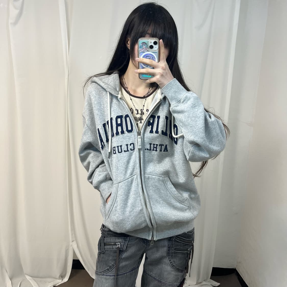 Who.A.U grey two-way zip-up hoodie 상품이미지2