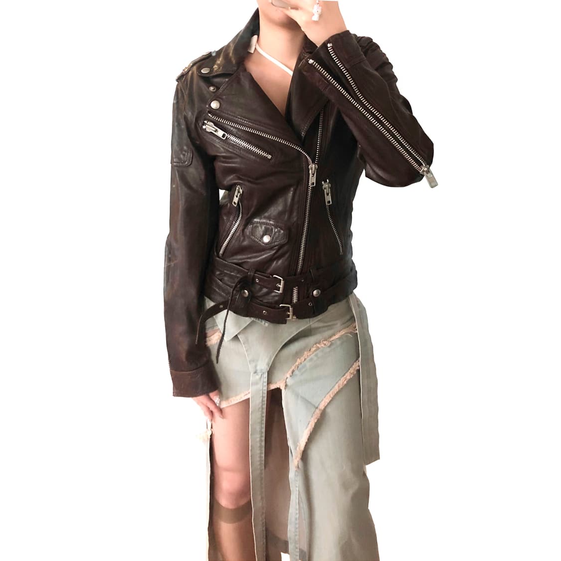 French vintage 모카 레더 자켓 상품이미지2