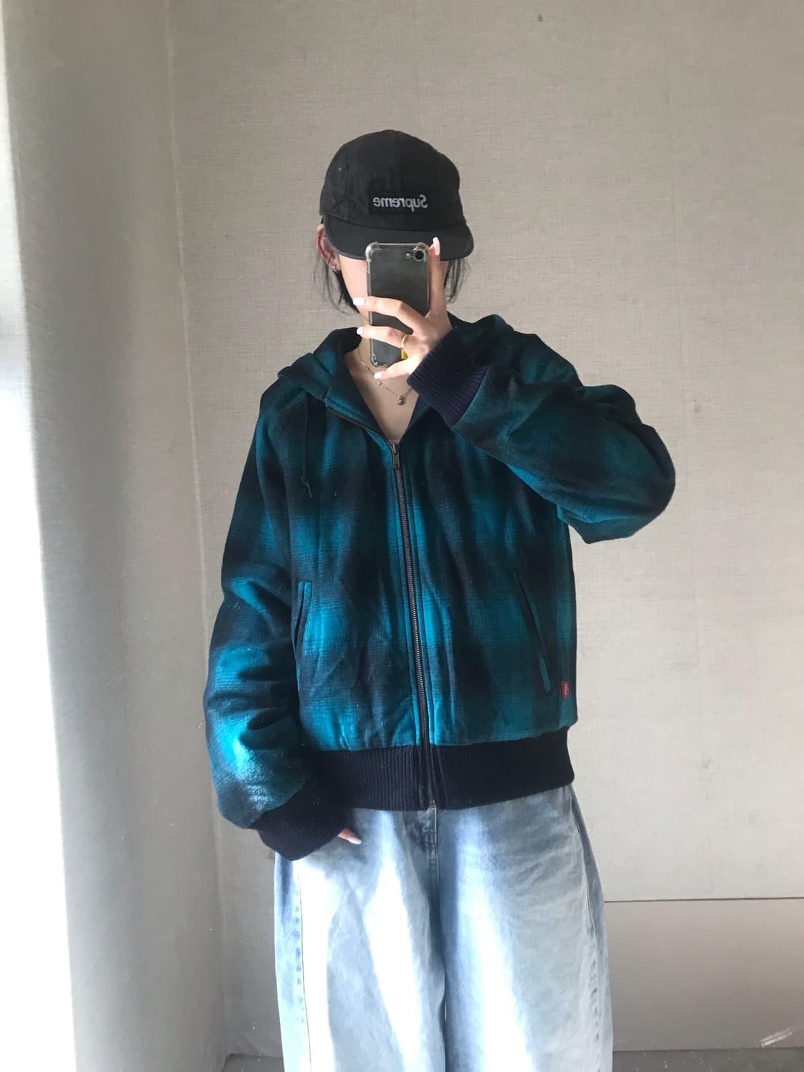 리바이스 퀄팅 누빔 체크 후드집업 상품이미지2