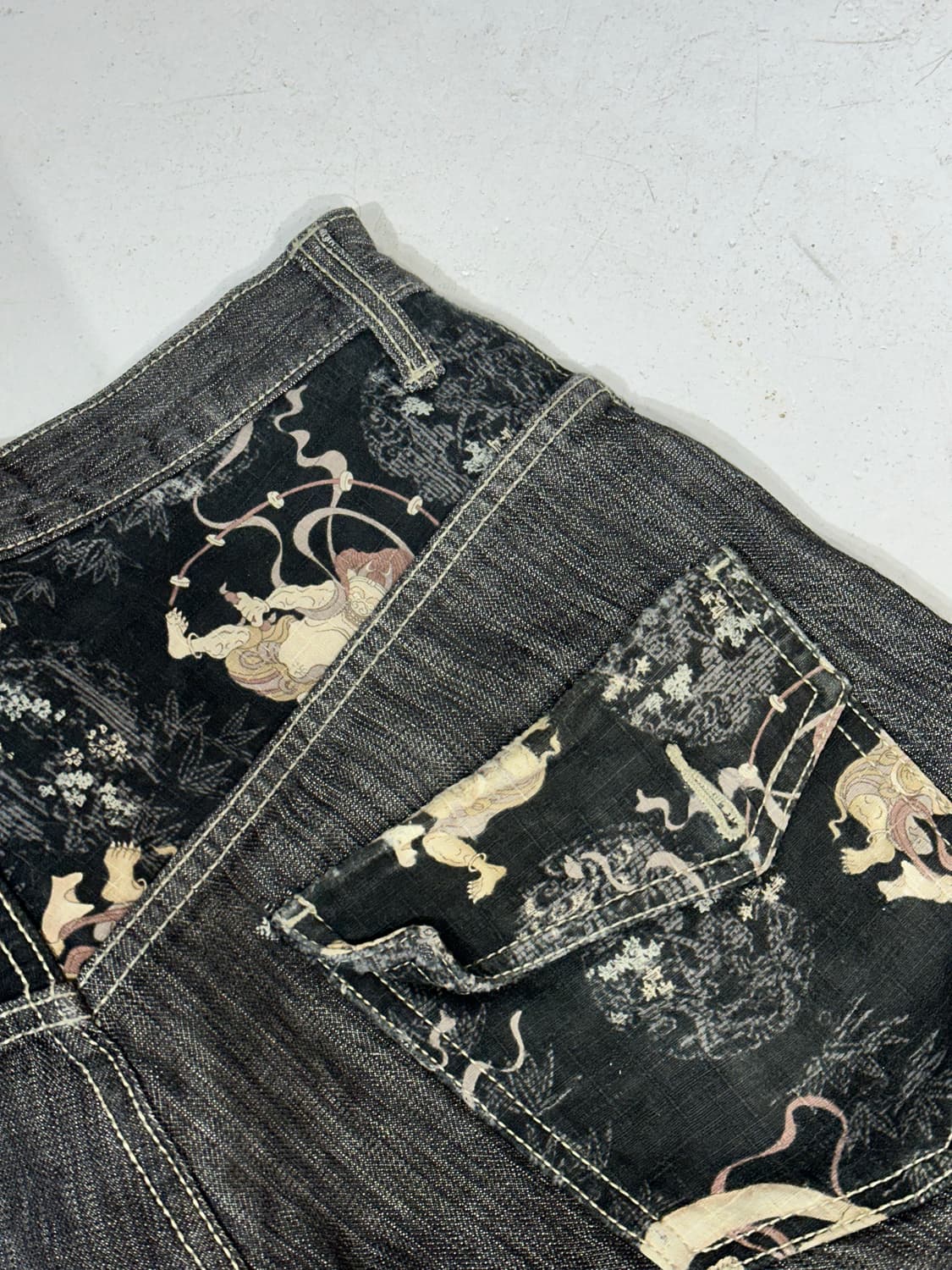 일본 빈티지 흑청 오리엔탈 와이드 데님 팬츠 청바지  상품이미지6