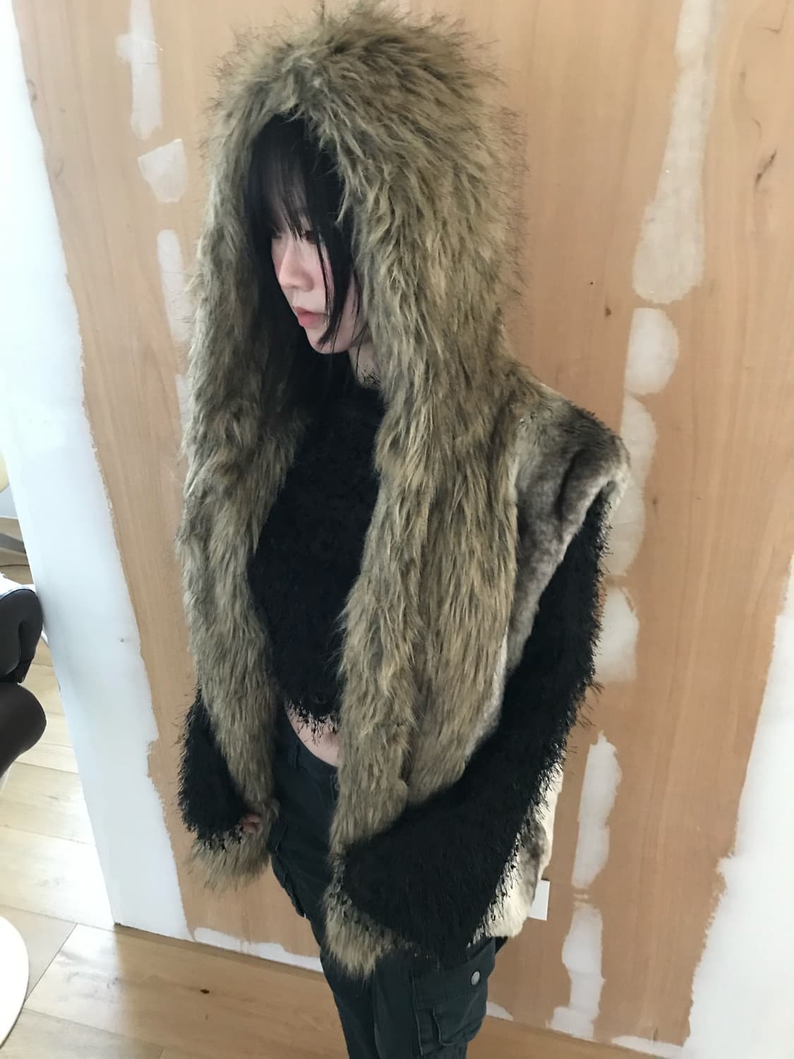vintage fur hood vest 상품이미지4