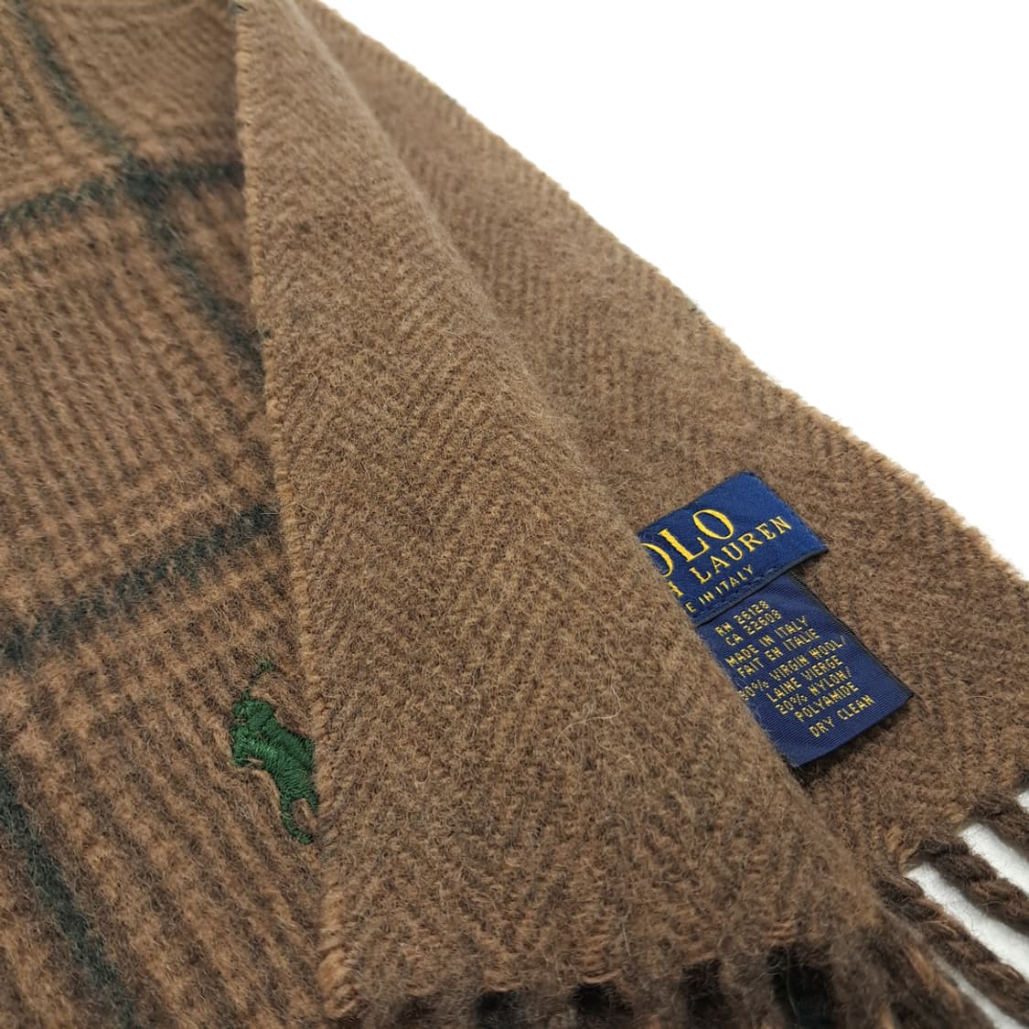 MX221 폴로 랄프로렌 브라운 체크 헤링본 버진울 양면 목도리 머플러 상품이미지4