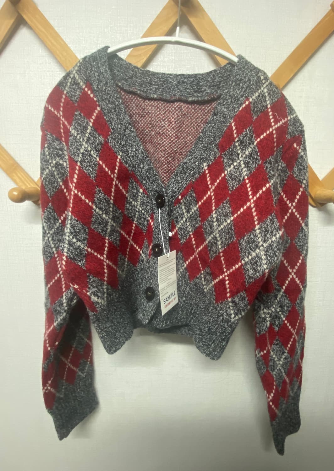 해바이해킴 아가일 체크 니트 가디건 상품이미지1