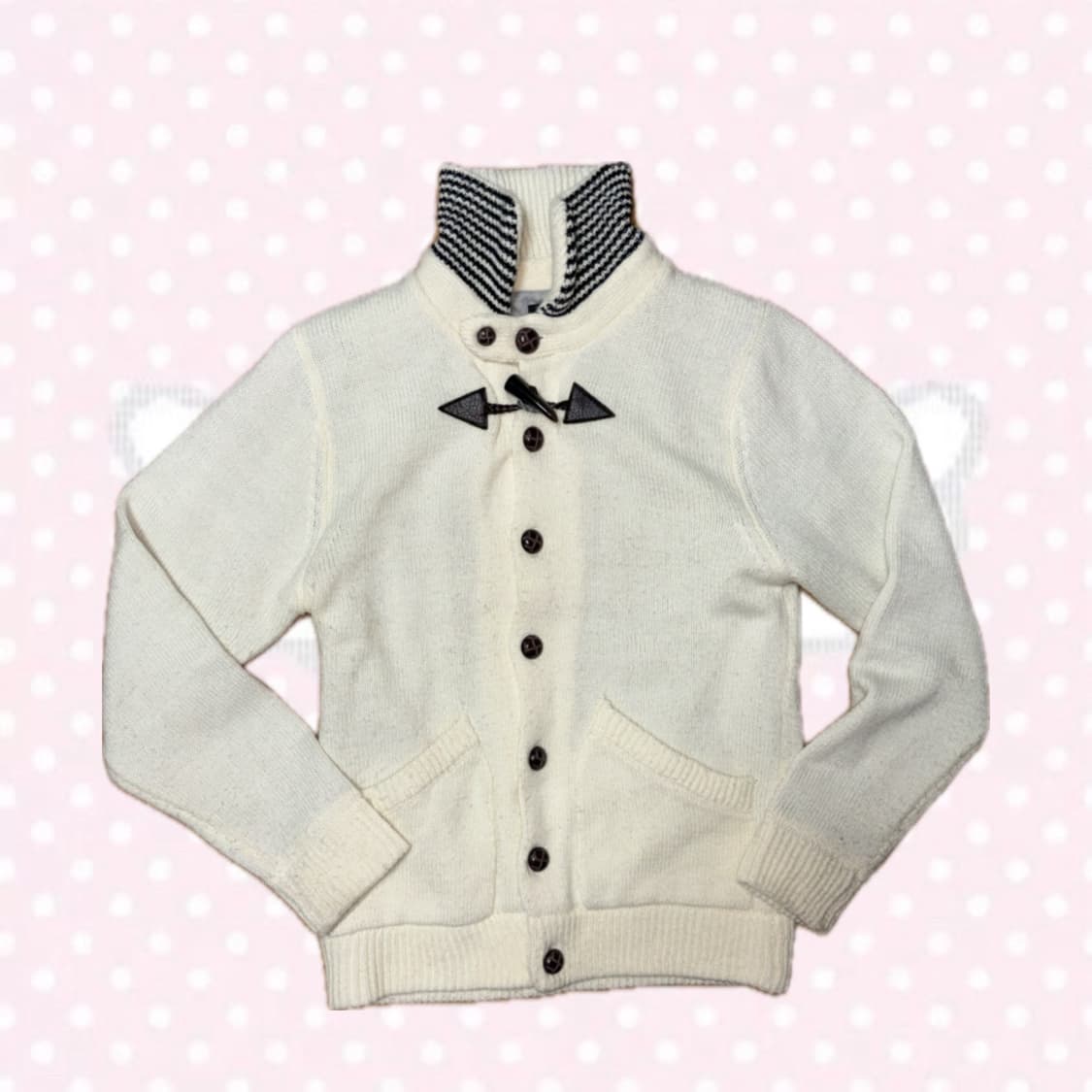모리걸 떡볶이단추 아이보리색 니트 메론빵단추 가디건 아우터 상품이미지3