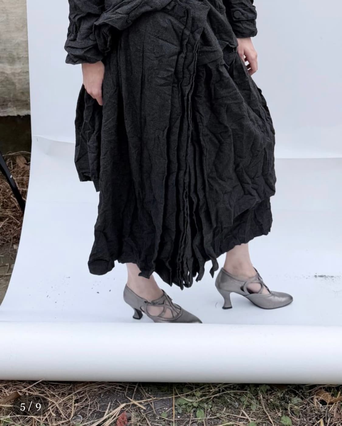 Paper Wool Offbeat Pleats Skirt 상품이미지2