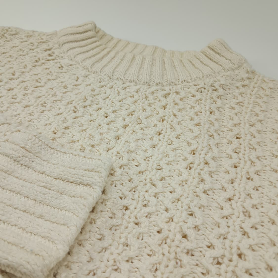CL357 XL 엘엘빈 90s 허니콤 모크넥 아이보리 니트 스웨터 상품이미지3