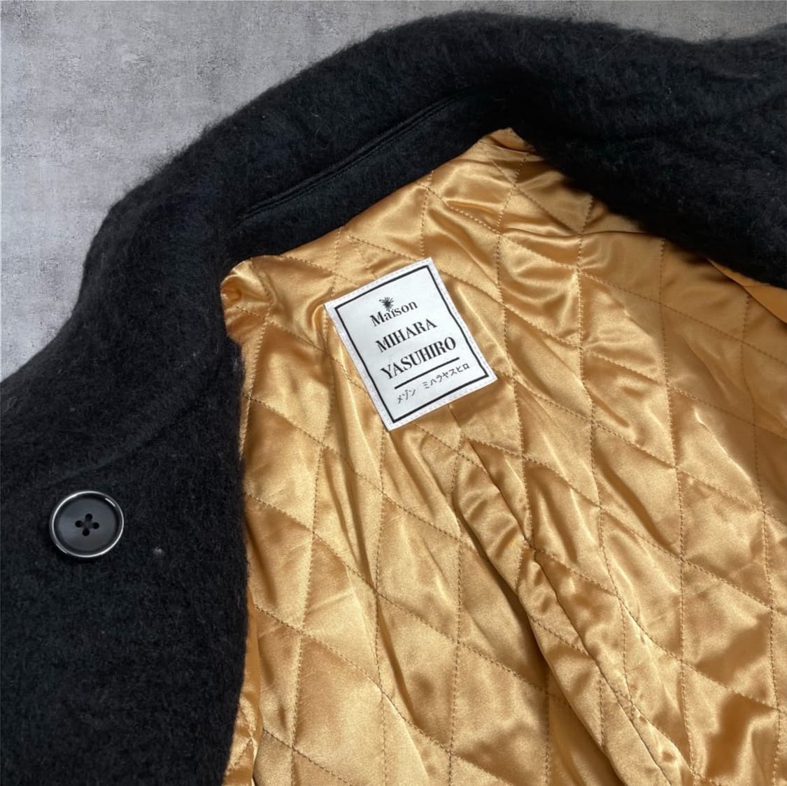 미하라 야스히로  블랙 더블 브레스티드 울 롱 코트 M 상품이미지4