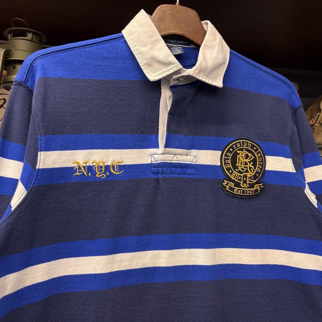 90s 폴로 랄프로렌 NYC레터링 와펜 스트라이프 PK 럭비셔츠 N809 상품이미지3