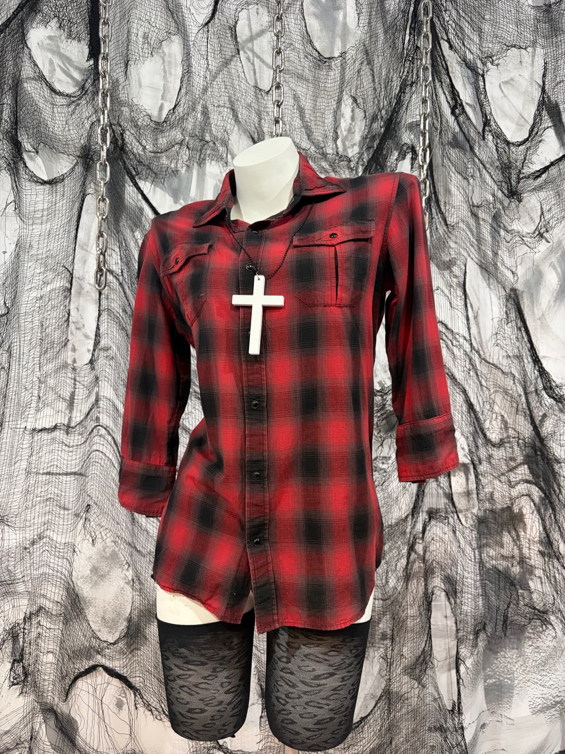 Roen x Semantic back skull check shirt 상품이미지7