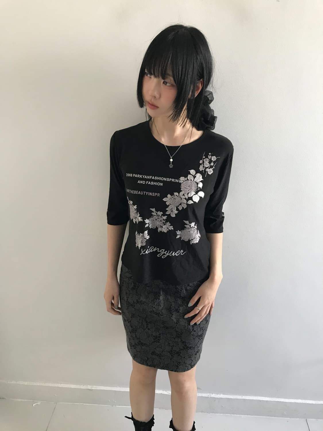 (Vintage)Flower black sleeve t 상품이미지1