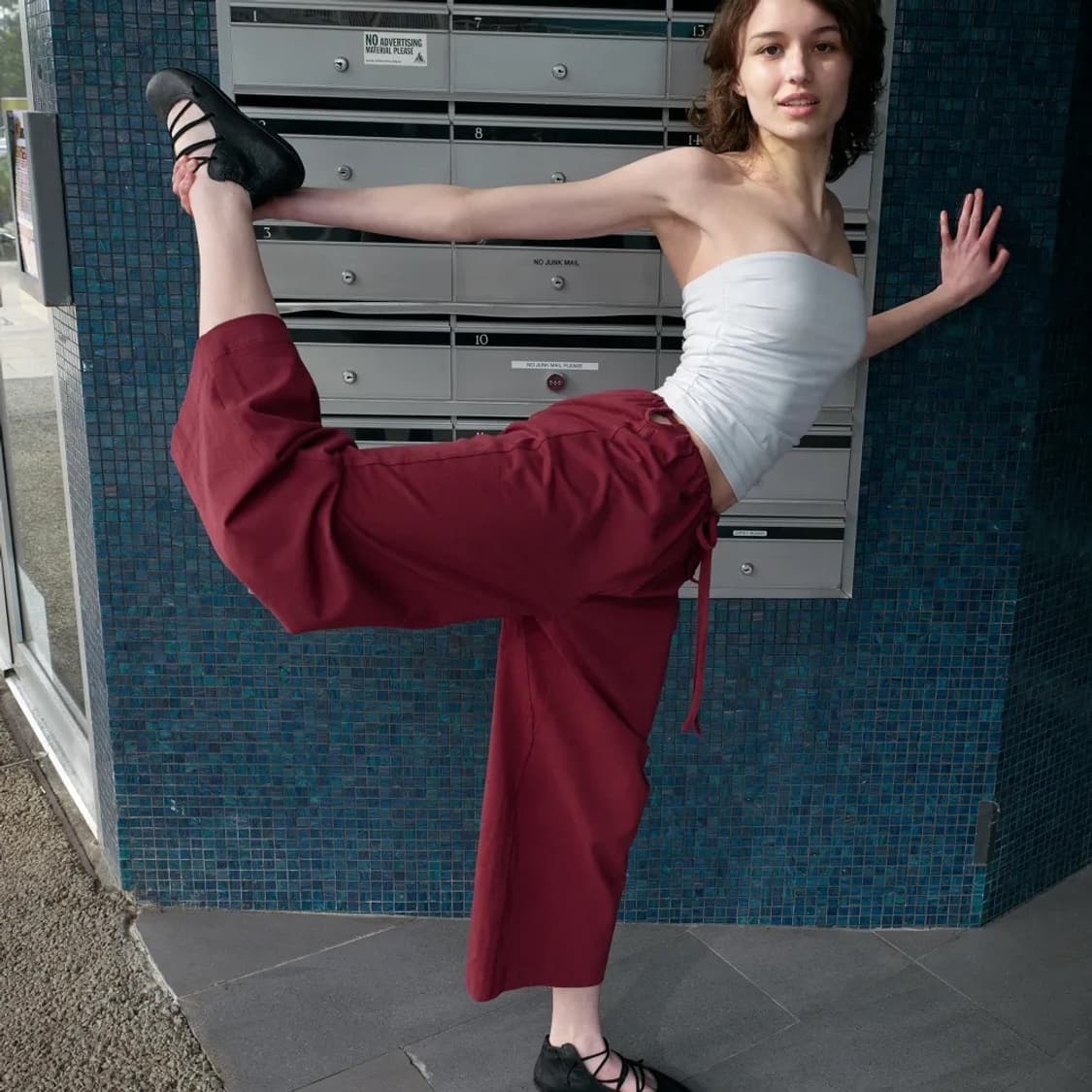 부디무드라 Tied Straight Pants 뉴마룬 S 상품이미지1