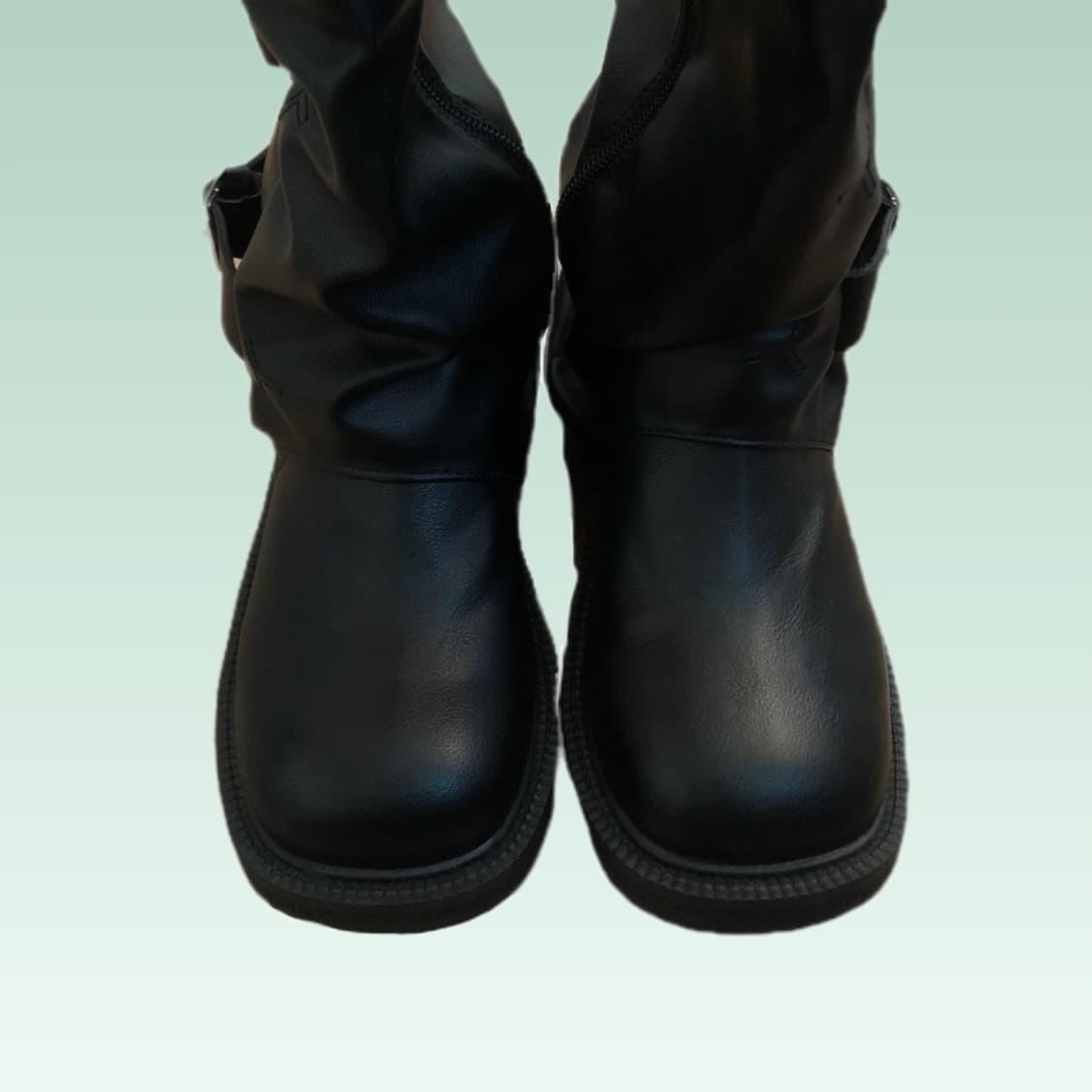 새상품)블랙 레더 버클 스트랩 롱부츠 미들 부츠 225~230 상품이미지2