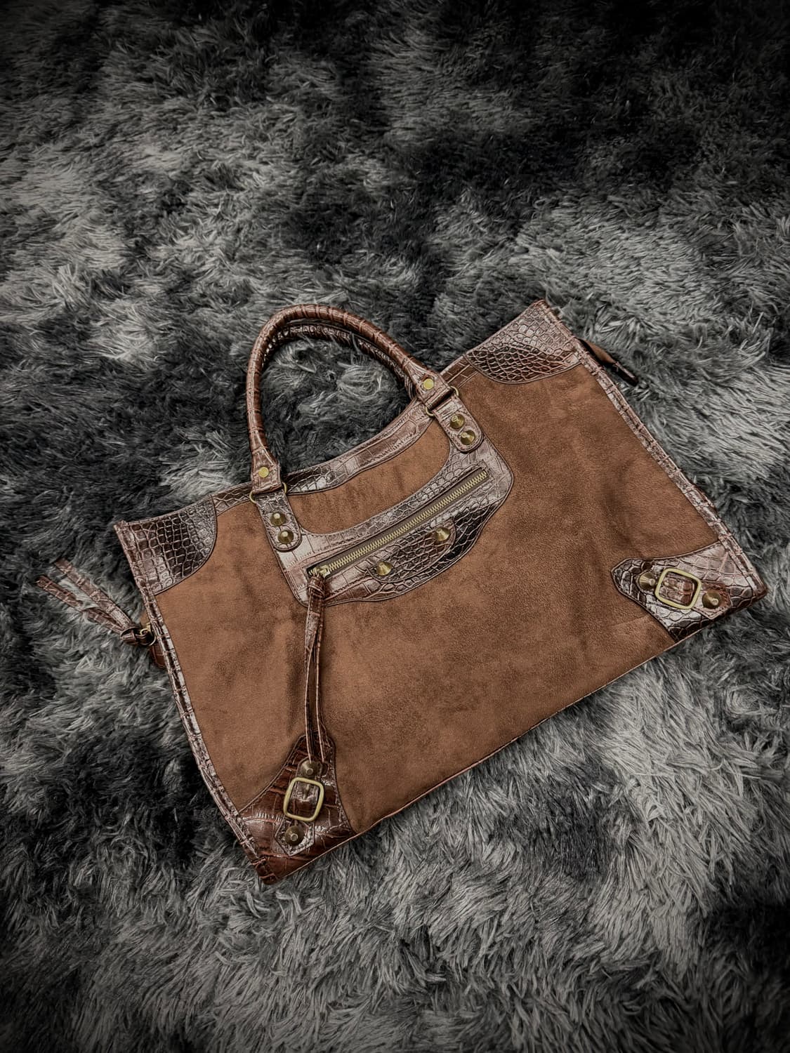 브라운 모터사이클 디자인 사각 백 상품이미지1